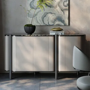 Modern Walnut Solid Wood Sideboard Cabinet with Marble Top