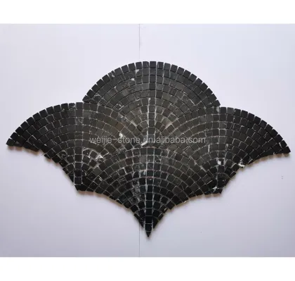 New Trend Waterproof Irregular Fan Shaped Black Marble Mosaic Kitchen Wall Tile