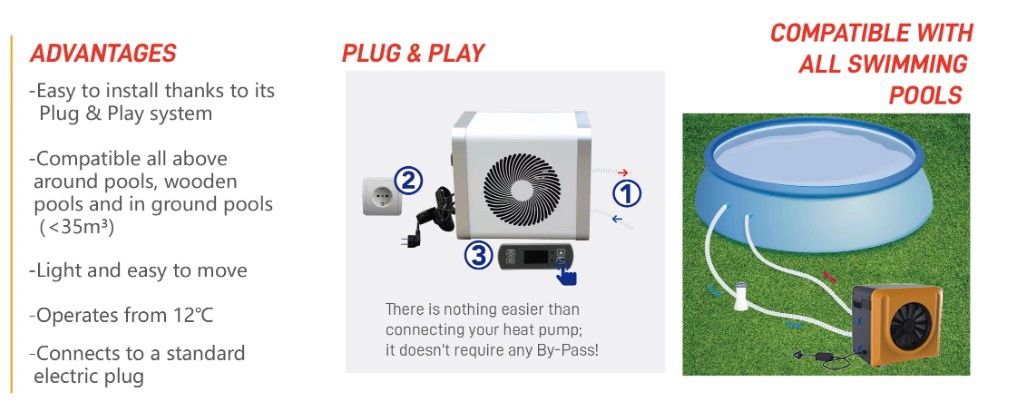 ABS and Metal Shell R32 Eco-Friendly Mini Air Source Heat Pump for Ground Portable Swim Pool SPA
