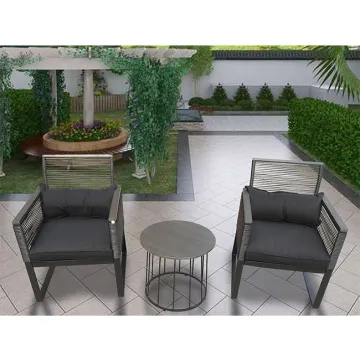 French Metal Bistro Set - Hand Woven Rattan Garden Chair & Table
