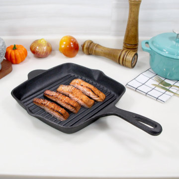 2022 Edition: 26cm/10\" Pre-Seasoned Outdoor Cast Iron Square Non-Stick Steak Griddle Pan for BBQ Grill