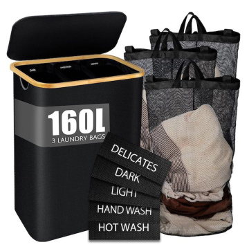 Collapsible Freestanding Laundry Basket with 3 Removable Washing Bags and Lid - 160L Capacity