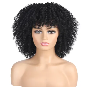 Vendors cheap  afro curly kinky Hair wigs short synthetic wigs Synthetic Afro Kinky Curly Wigs with bangs Heat Resistant