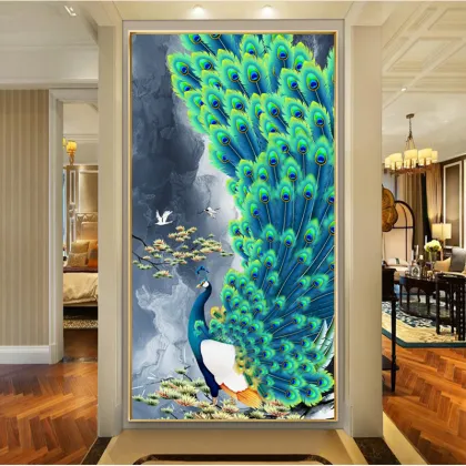 5D Diamond Peacock Crystal Porcelain Abstract Animal Paintings - Luxury Modern Home Decor