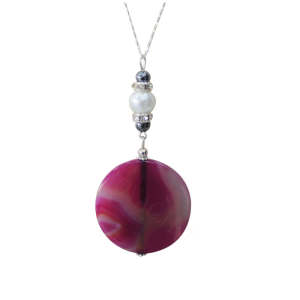 Natural Gemstone Agate Necklace with Silver Chain