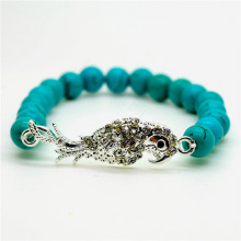 Turquoise 8MM perles rondes Bracelet extensible de pierres précieuses avec perroquet en alliage Diamante