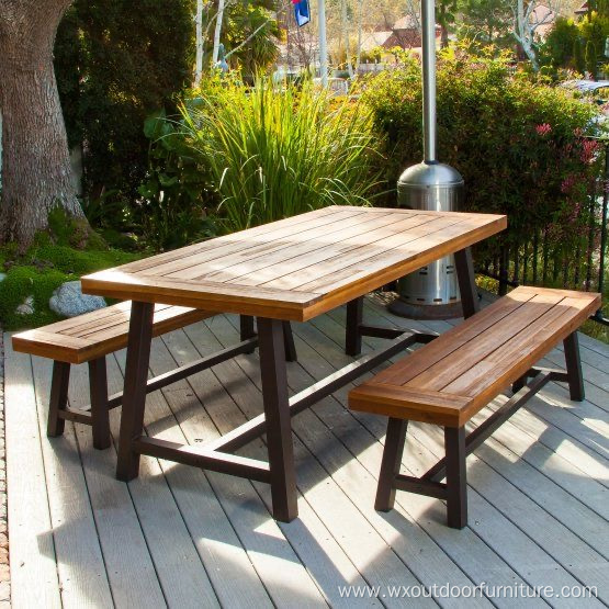 Waterproof Modern Wooden Furniture Patio Outdoor Park Garden Plastic Wood Long Bench with Metal legs