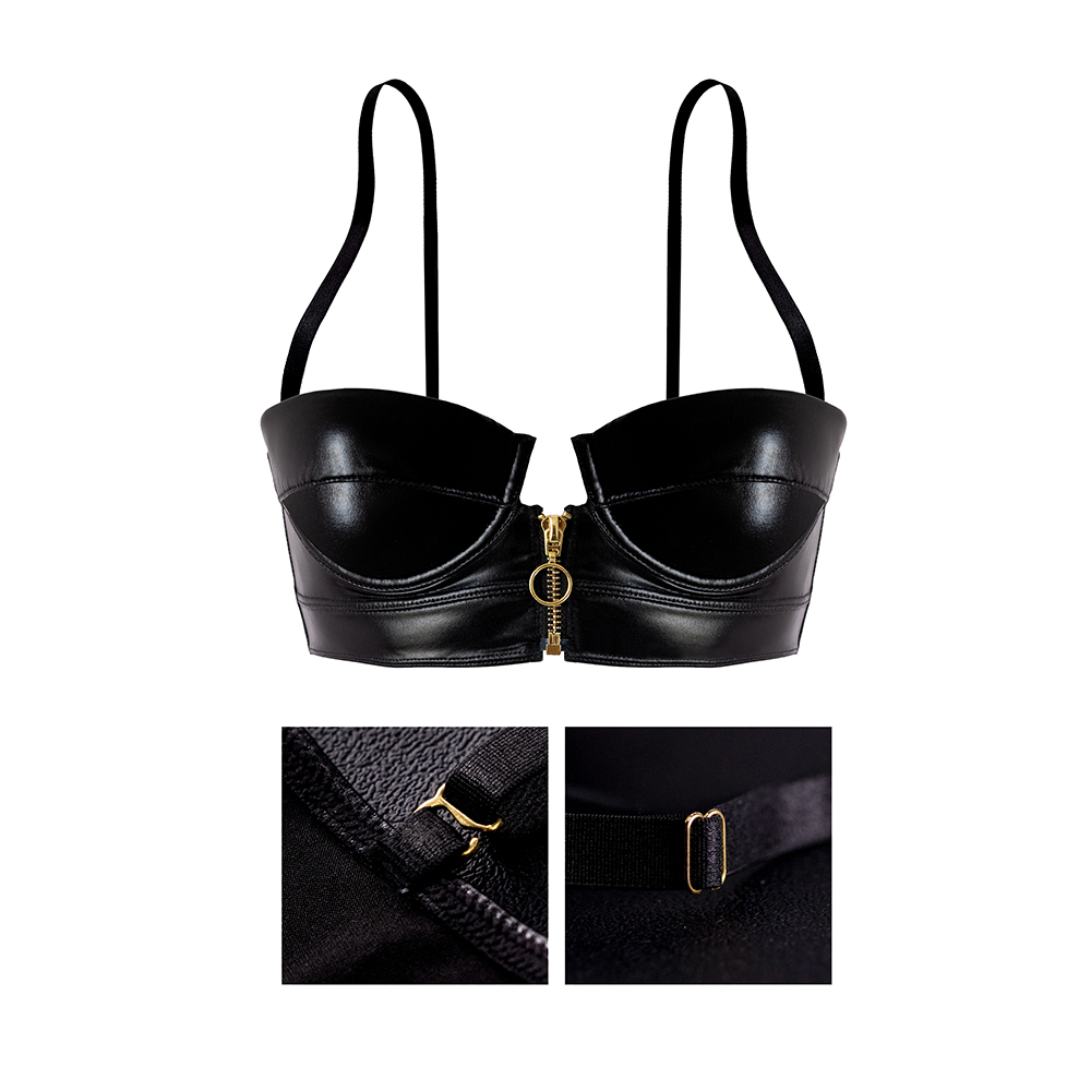 Black PU Bra And Panty Sets