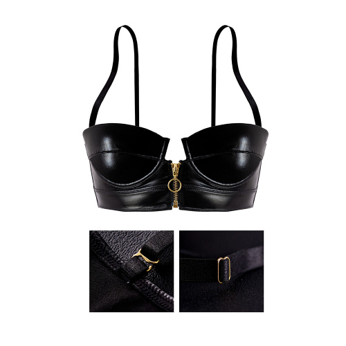 Sexy Ladies Bra And Panty Sets Sexy Lingerie Black PU Bra And Panty Sets Manufactory