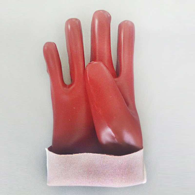 Guantes recubiertos de PVC rojo oscuro poliéster resistente a aceite