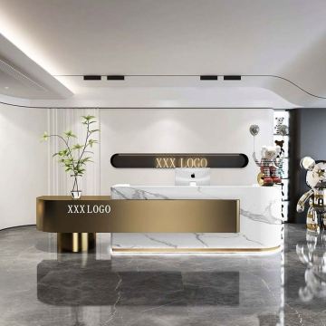 美容サロンとバーのためのモダンな豪華な大理石の金属メッキのオフィスレセプションデスク