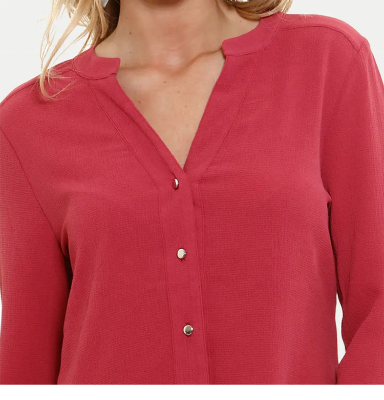 Crepe Chiffon Long Sleeve V-Neck Red Causal shirts