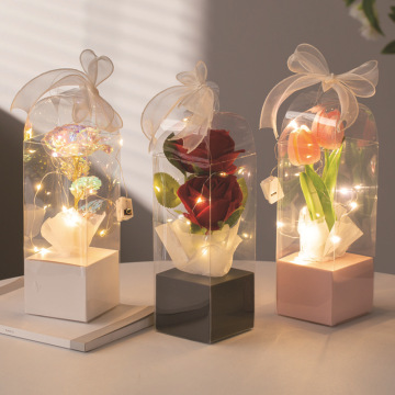 Box regalo A1 San Valentino: bouquet singolo, fiore, borsa regalo, scatola di rose con imballaggio trasparente in PVC e nastro