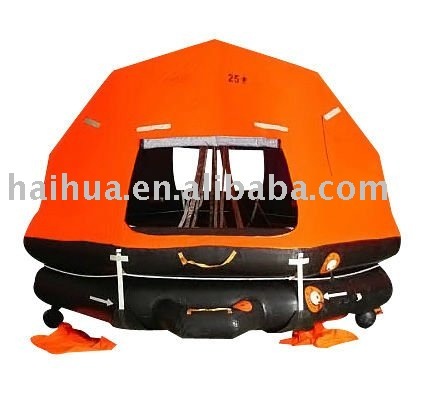 Davit launching inflatable life raft