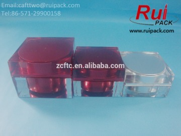 15/30/50/75g square acrylic jars with red/silver liner, clear acrylic cosmetic containers, acrylic box/can