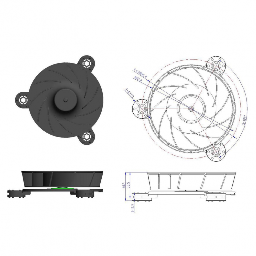 125x125x38mm plastic koelkastventilator