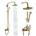 Brushed Brass Gold Shower Set Wall Mixer Tap