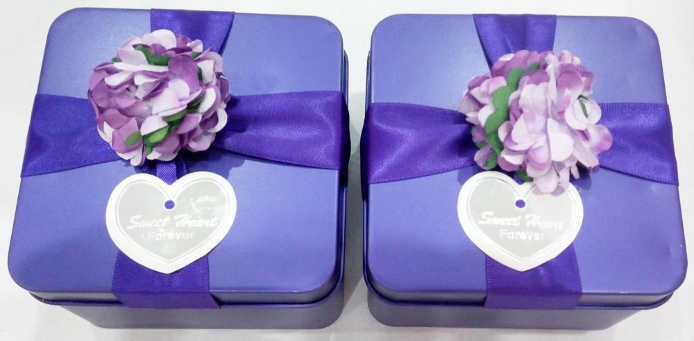 Purple Wedding Tin Box with Flower Decration