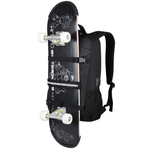 Mochila de skateboard con correas auriculares USB