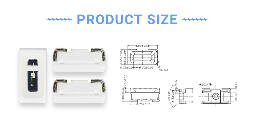 Size of 3015BC465D2L12 Blue 465nm LED Emitters 3014 Side View LED