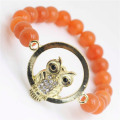 Red Aventurine Gemstone Bracelet with Diamante owl alloy Piece