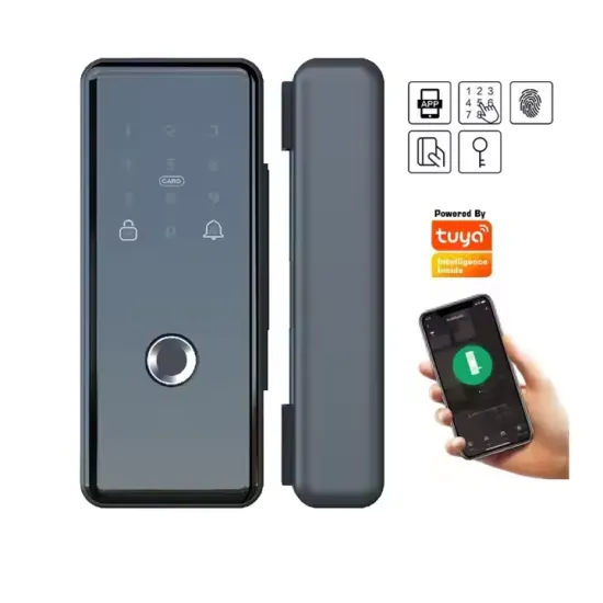 Smart Tuya Frameless Keypad Fingerprint Glass Door Lock