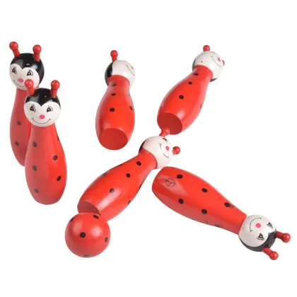 Wooden Bowling Ladybug Design Cartoon Mini Bowling Game Set