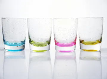 round whisky glasses water glass with bubbles