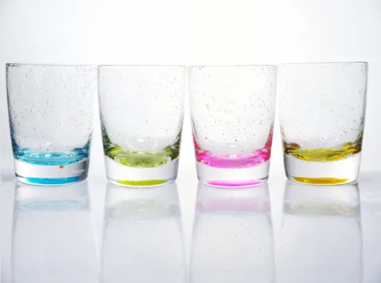 round whisky glasses water glass with bubbles