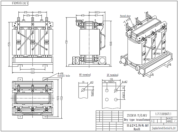 2500KVA dry type transformer drawing