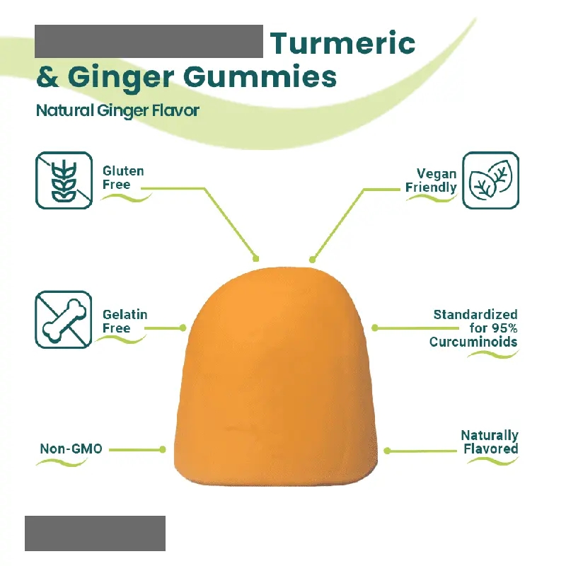 OEM/ODM Vegan Natural Ginger Gummies Joint Support Vitamin Supplement Brain Support Turmeric Ginger Gummies