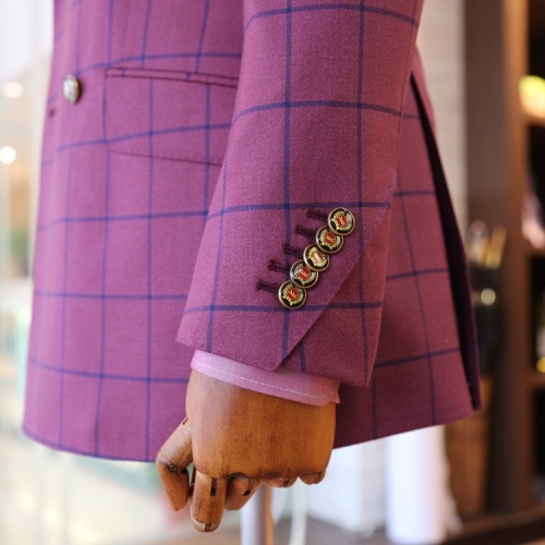 Red Plaid Check Fancy Lapel Woolen Tuxedo Suit