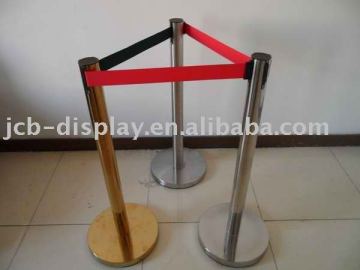 polished stainless steel post with red belt crowd barrier