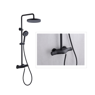 Dinding pemasangan termostatik matte hitam curah hujan Black shower mixer faucet set (panas dan dingin)