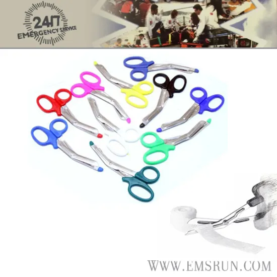 Bandage scissors with Clothing-lift lip and rounded tip for patient safety