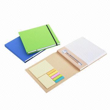 Hard cover notebooks with color sticky flag and pen, customized logo printings are accepted