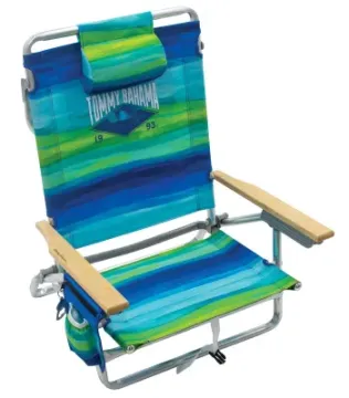 5-Position Classic Lay Flat Folding Backpack Blue and Green Beach Chair