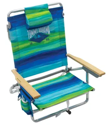 5-Position Classic Lay Flat Folding Backpack Blue and Green Beach Chair