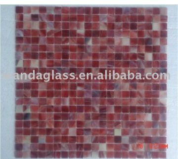 stained glass mosaic, light red and white chips, titles WD0112