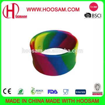 Customized colorful silicone slap bracelet for promotion, any color and printed logos are welcome