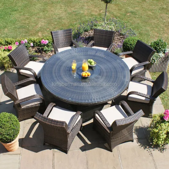 Aluminum Rattan Outdoor Dining Set: Round Table with 8 Heavy-duty Chairs