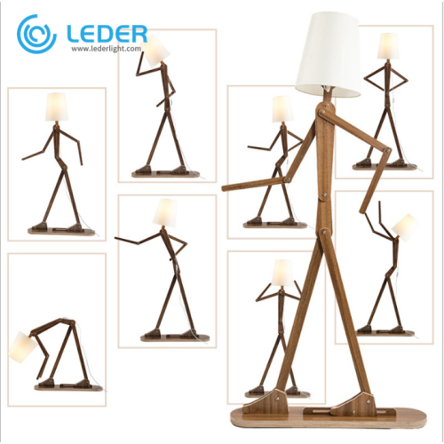 Lampada da terra angolare in legno LEDER