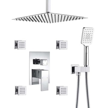 Wall Recessed Concealed Shower Mixer Faucet Set with 3 Functions and 4 Body Spray Nozzles