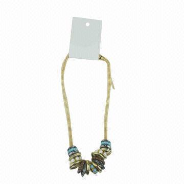 Mesh Chain Necklace with Brown, Turquoise, Cream Acrylic Beads, Unique Design