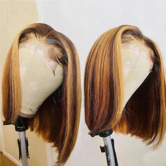 Weaves and wigs hd lace pre plucked wig human hair highlight 1b honey brown color straight bob human hair lace front wigs