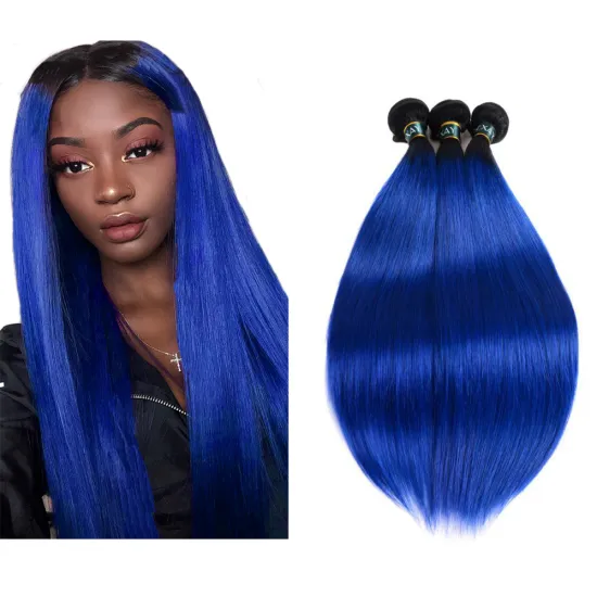 Dropshipping 100% Brazilian Virgin Human Hair Ombre Color 1b/blue Hair Bundles Mink Raw Cuticle Aligned Straight Hair Extension