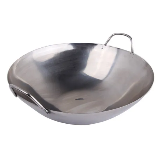 Kitchen Utensils rust protection 28cm double ear wok Chinese Traditional Stainless Steel Wok