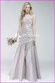 CE1030 Moda escote 2015 cuello largo gris satinado vestido de dama de honor apretado