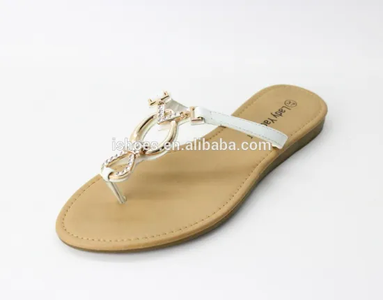 latest ladies fashion flat slipper sandals with rhinestone