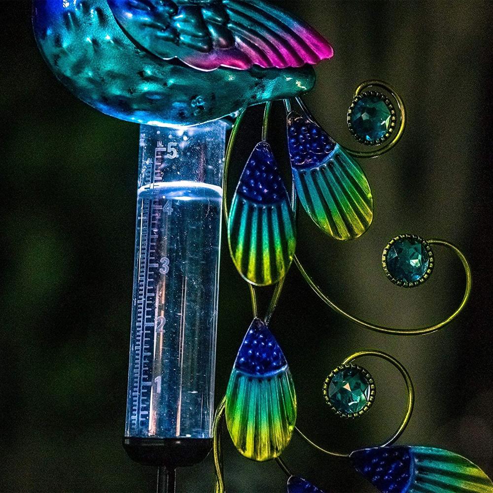 Peacock Rain Gauges con luces solares